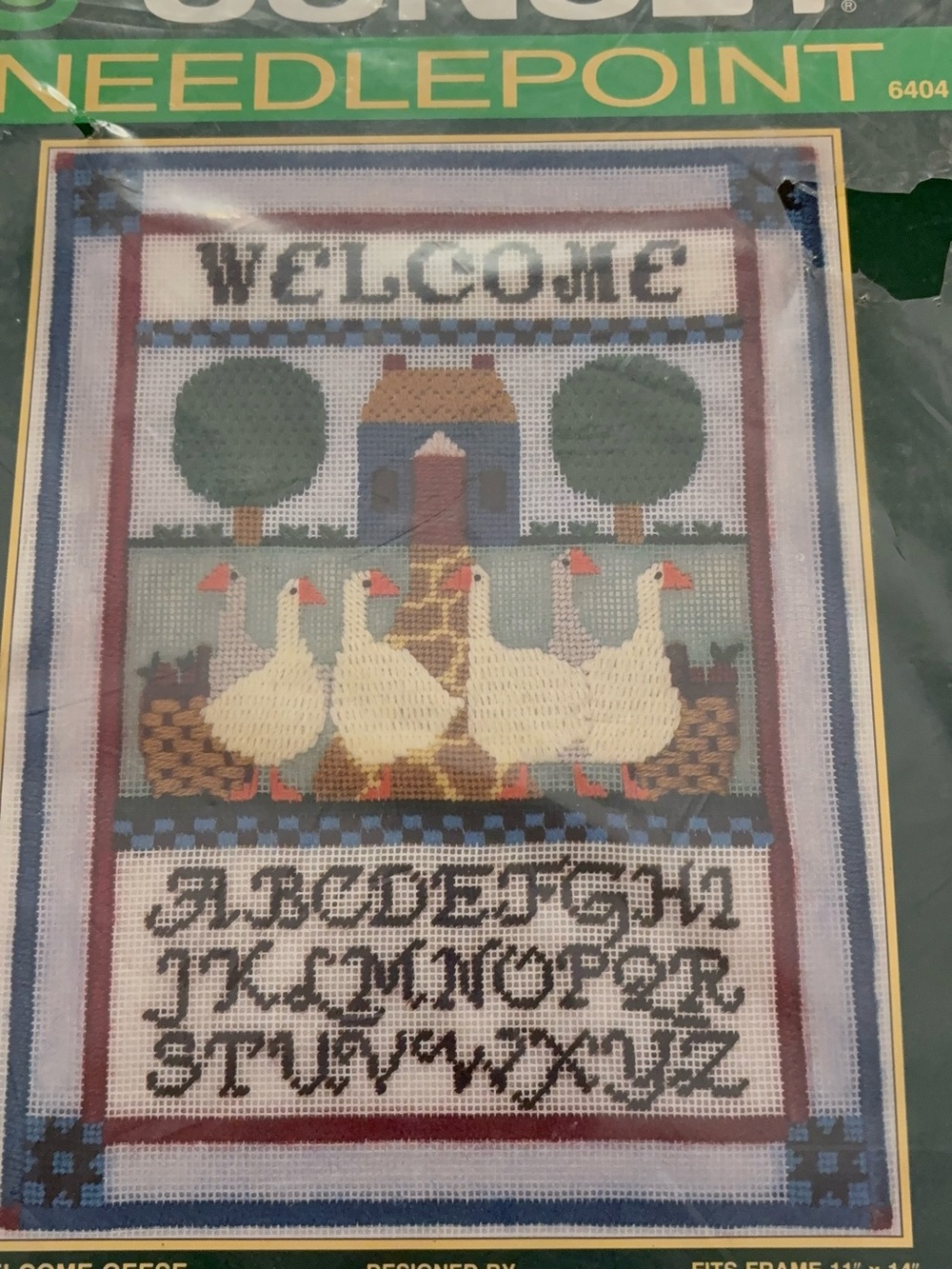 Vintage 1980s Sunset Needlepoint Kit 6404 Welcome Geese Alphabet SEALED New